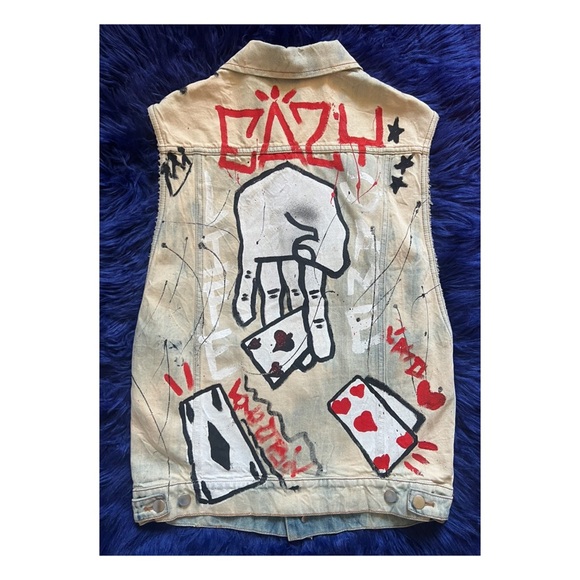 New! Rare FAITH CONNEXION Card Casino Oversized Denim Vest - Picture 6 of 10